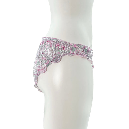 Liberty Print Soft Organic Cotton Lawn Ruffle Knicker - Lodden (Pink)