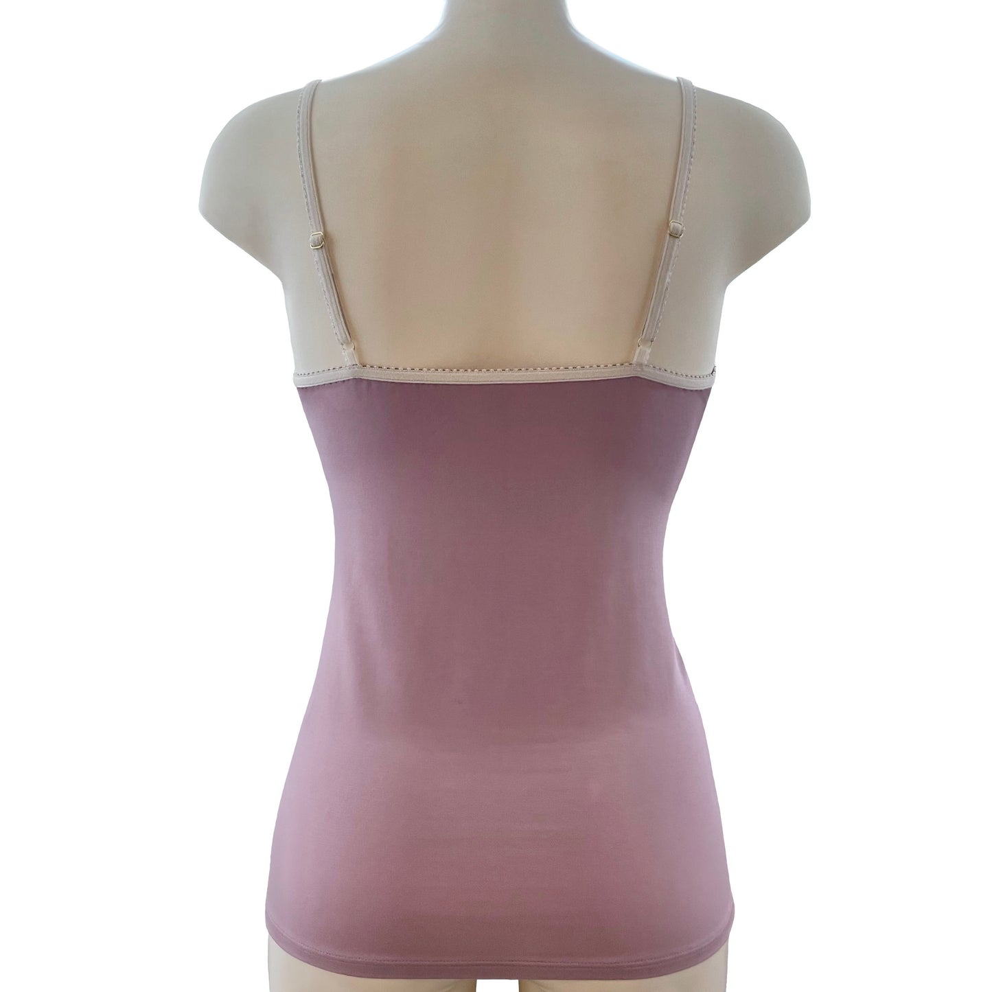 Bamboo Jersey Strappy Cami Top With Cups - Mauve & Ivory