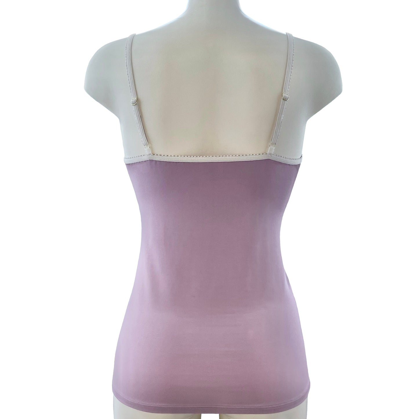 Bamboo Jersey Strappy Cami Top With Cups - Mauve & Ivory