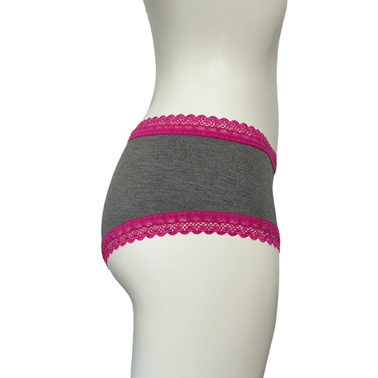 Bamboo Boy Short Knicker - Dark Marl Grey & Raspberry