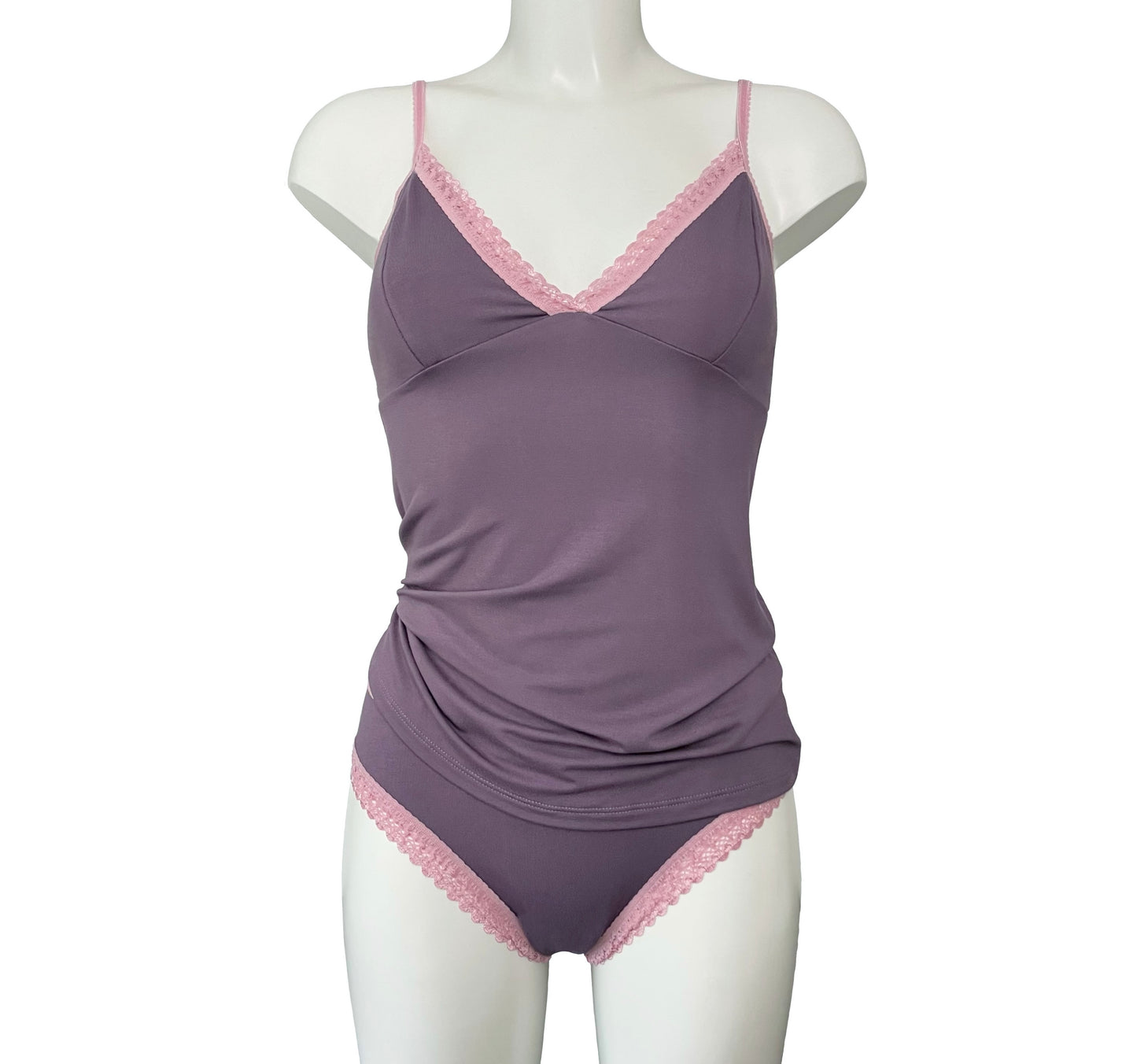 Bamboo Jersey Strappy Cami Top With Cups - Grape & Vintage Rose