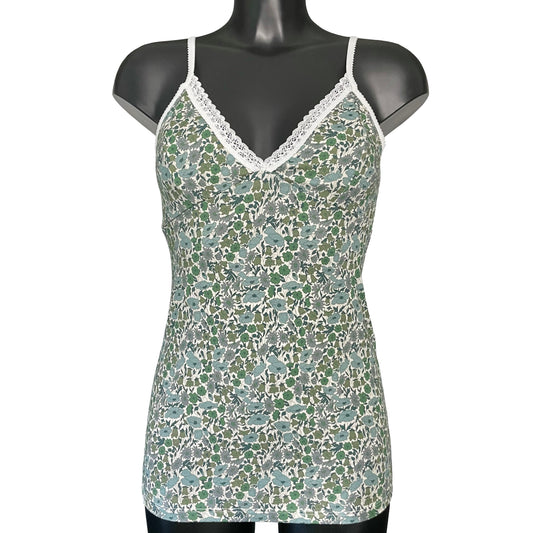 Liberty Print Bamboo Jersey Strappy Cami Top With Cups - Verdant Whisper