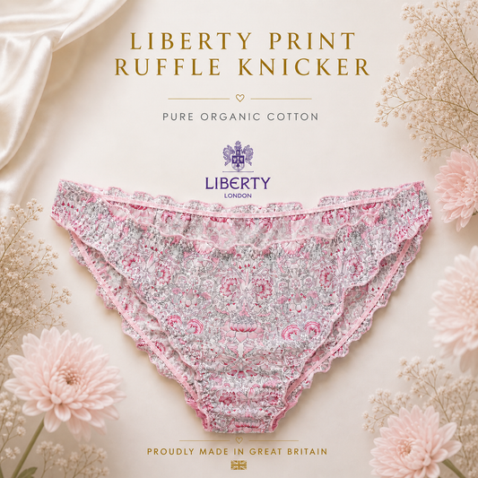 Liberty Print Soft Organic Cotton Lawn Ruffle Knicker - Lodden (Pink)