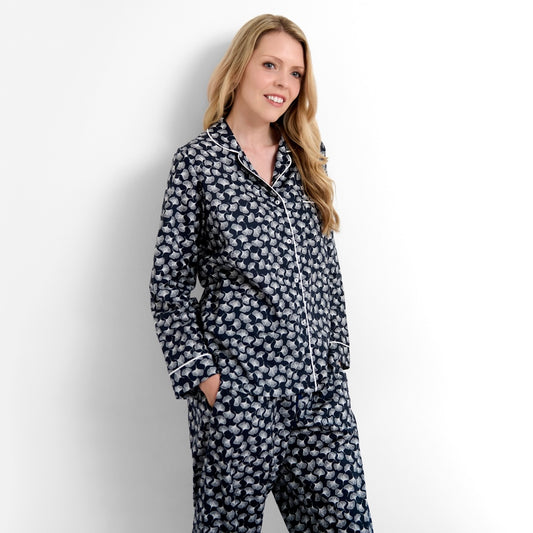 Classic Pyjama In Organic Cotton Lawn - Gingko (Navy)