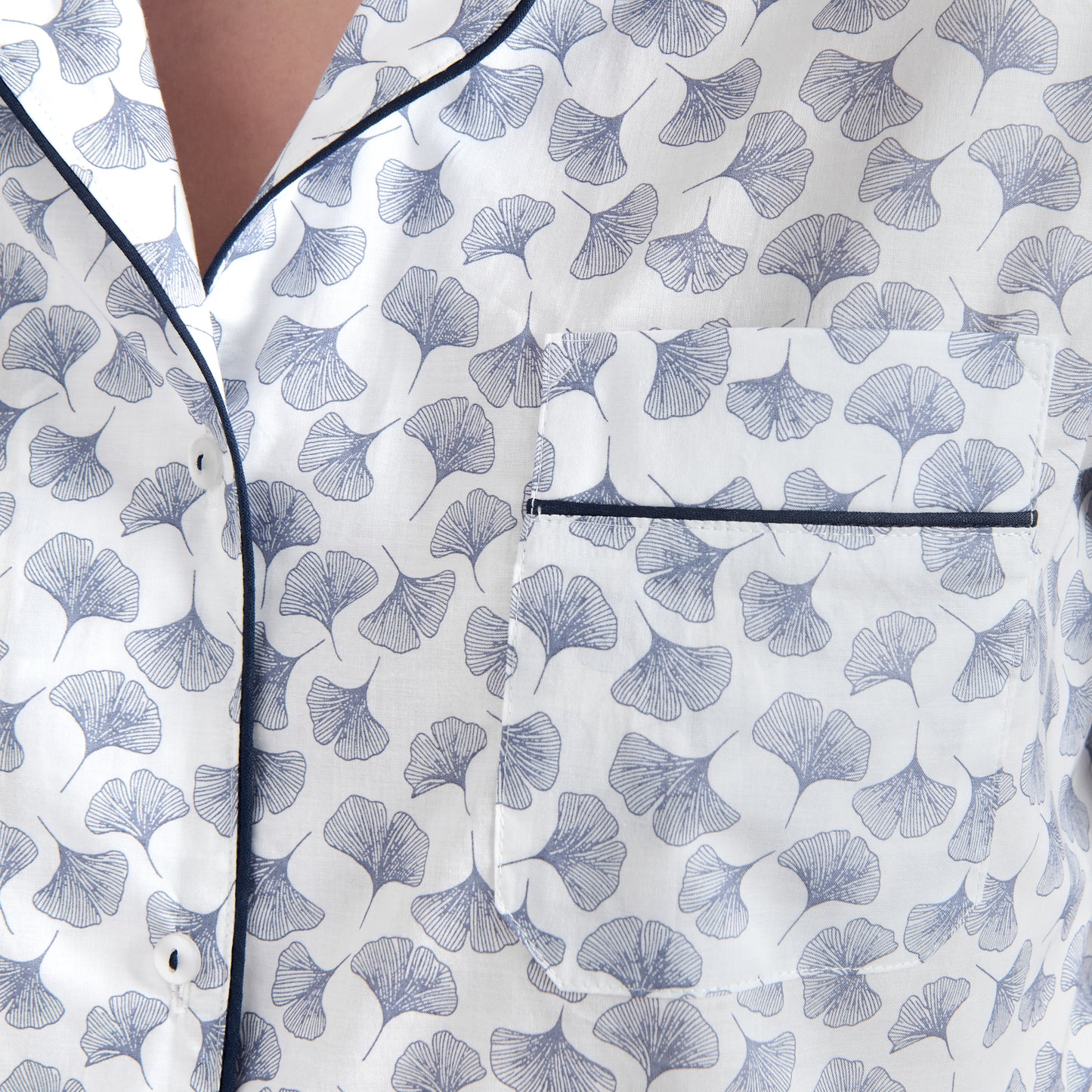 Classic Pyjama In Organic Cotton Lawn - Gingko (White)