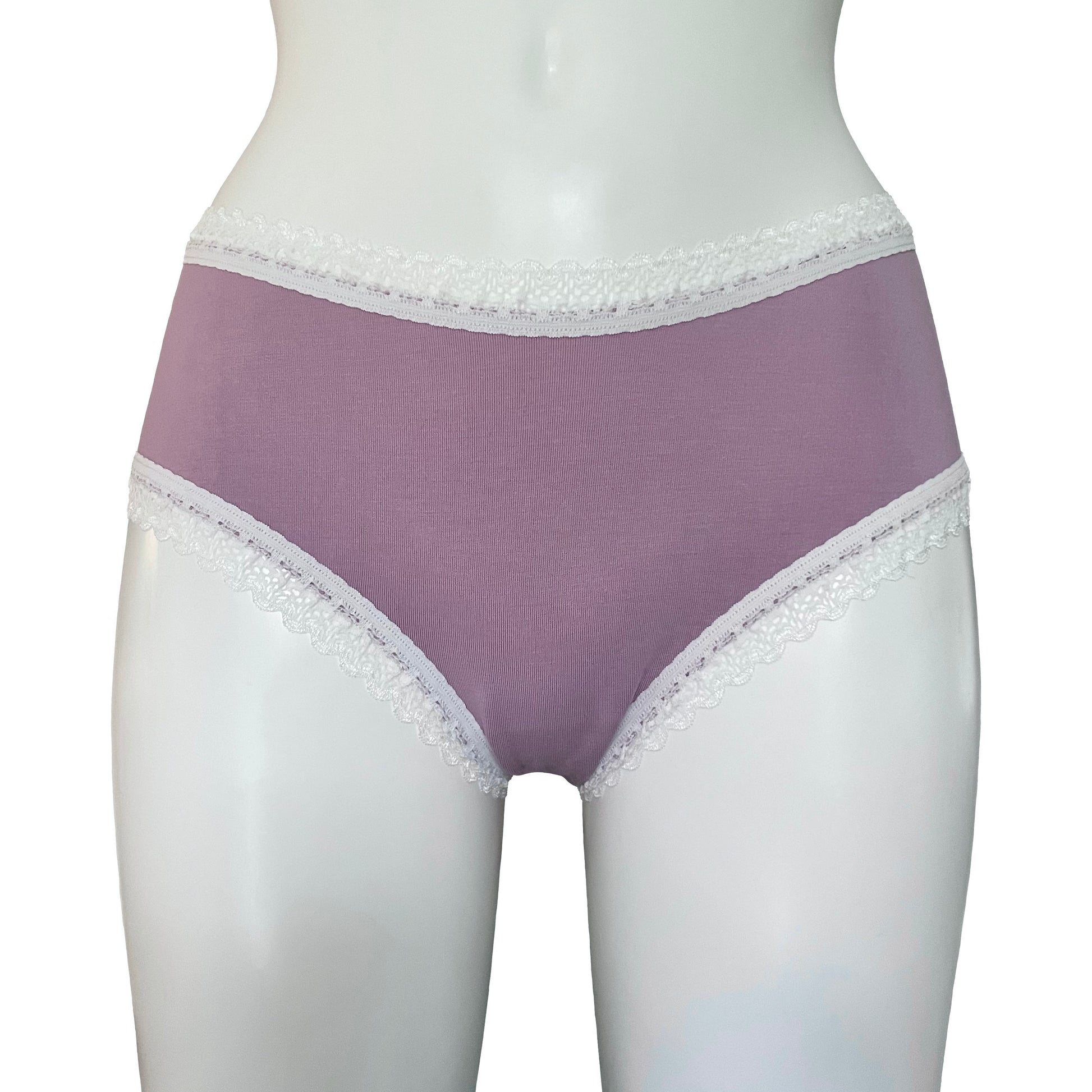 Soft bamboo jersey classic knicker by Ella Bodi in mauve and ivory, beautifully handmade in Britain for everyday comfort and elegance.