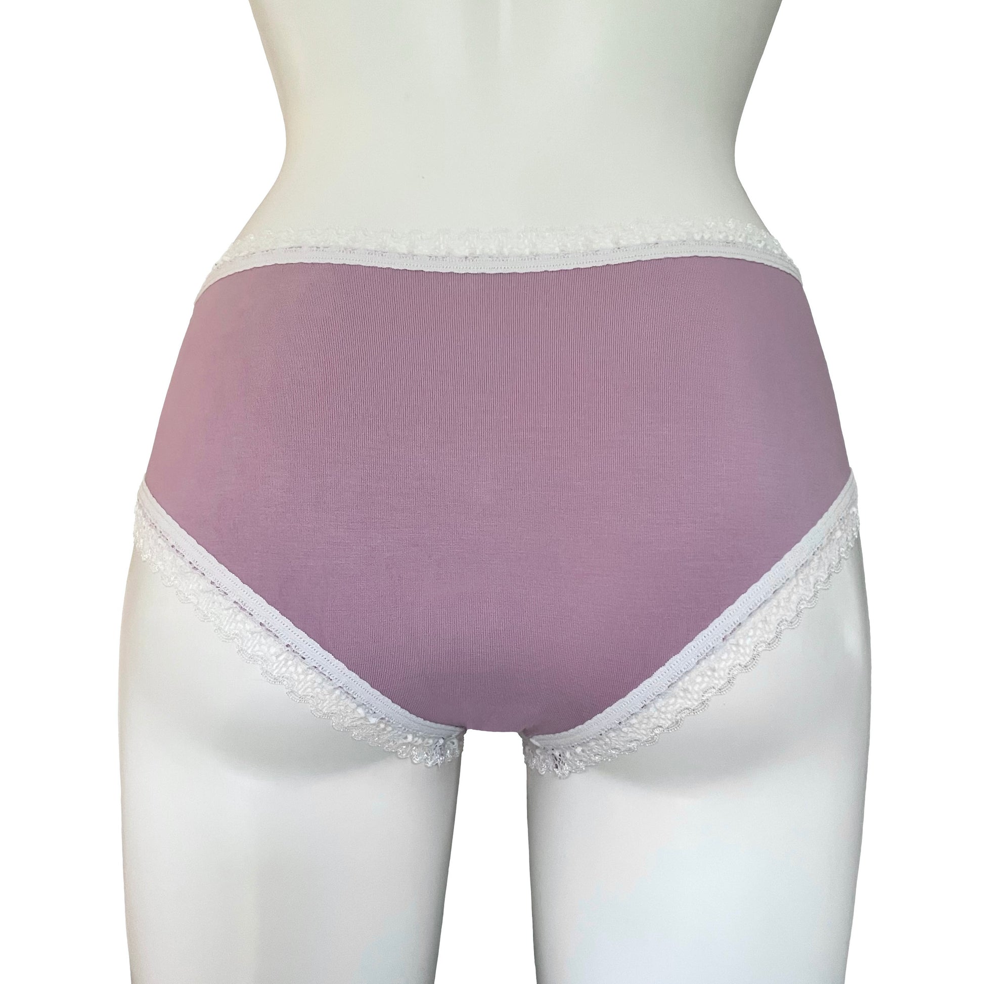 Soft bamboo jersey classic knicker by Ella Bodi in mauve and ivory, beautifully handmade in Britain for everyday comfort and elegance.