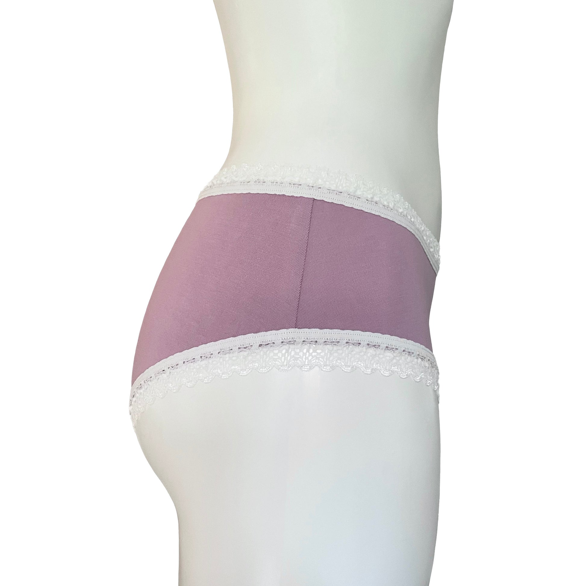 Soft bamboo jersey classic knicker by Ella Bodi in mauve and ivory, beautifully handmade in Britain for everyday comfort and elegance.