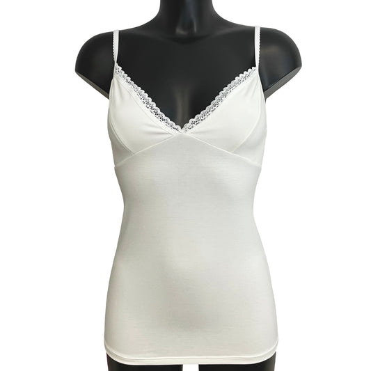 Bamboo Jersey Strappy Cami Top With Cups - Ivory