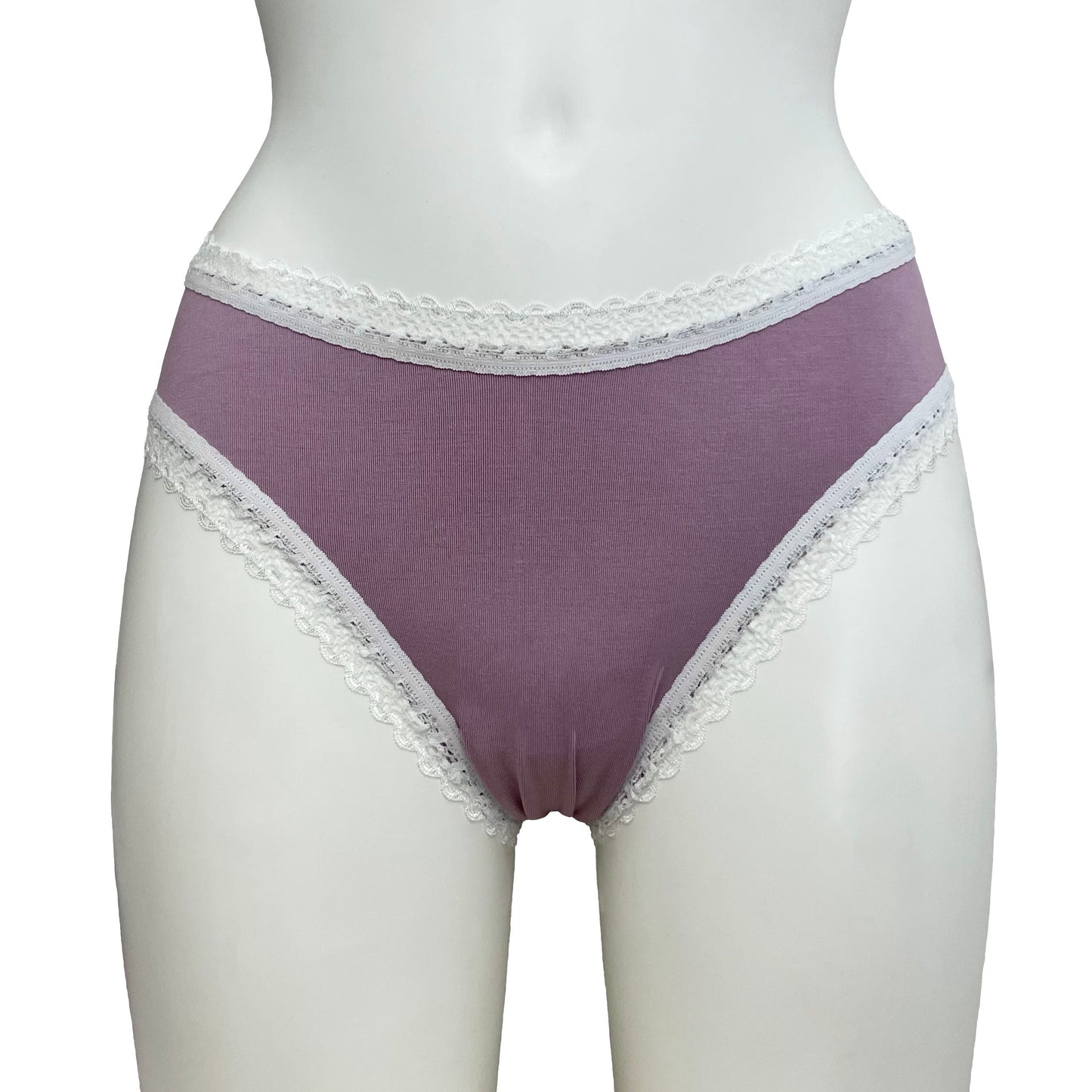 Bamboo High Leg Knicker - Mauve & Ivory