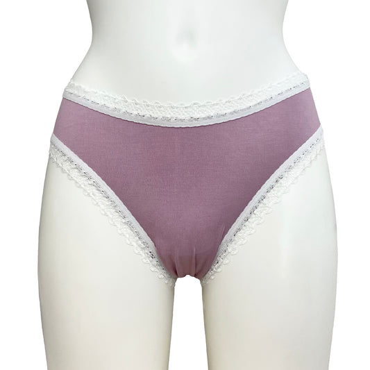 Bamboo High Leg Knicker - Mauve & Ivory