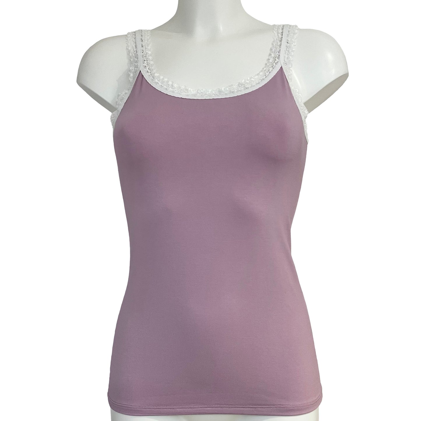 Bamboo Jersey Tank Vest Top - Mauve & Ivory