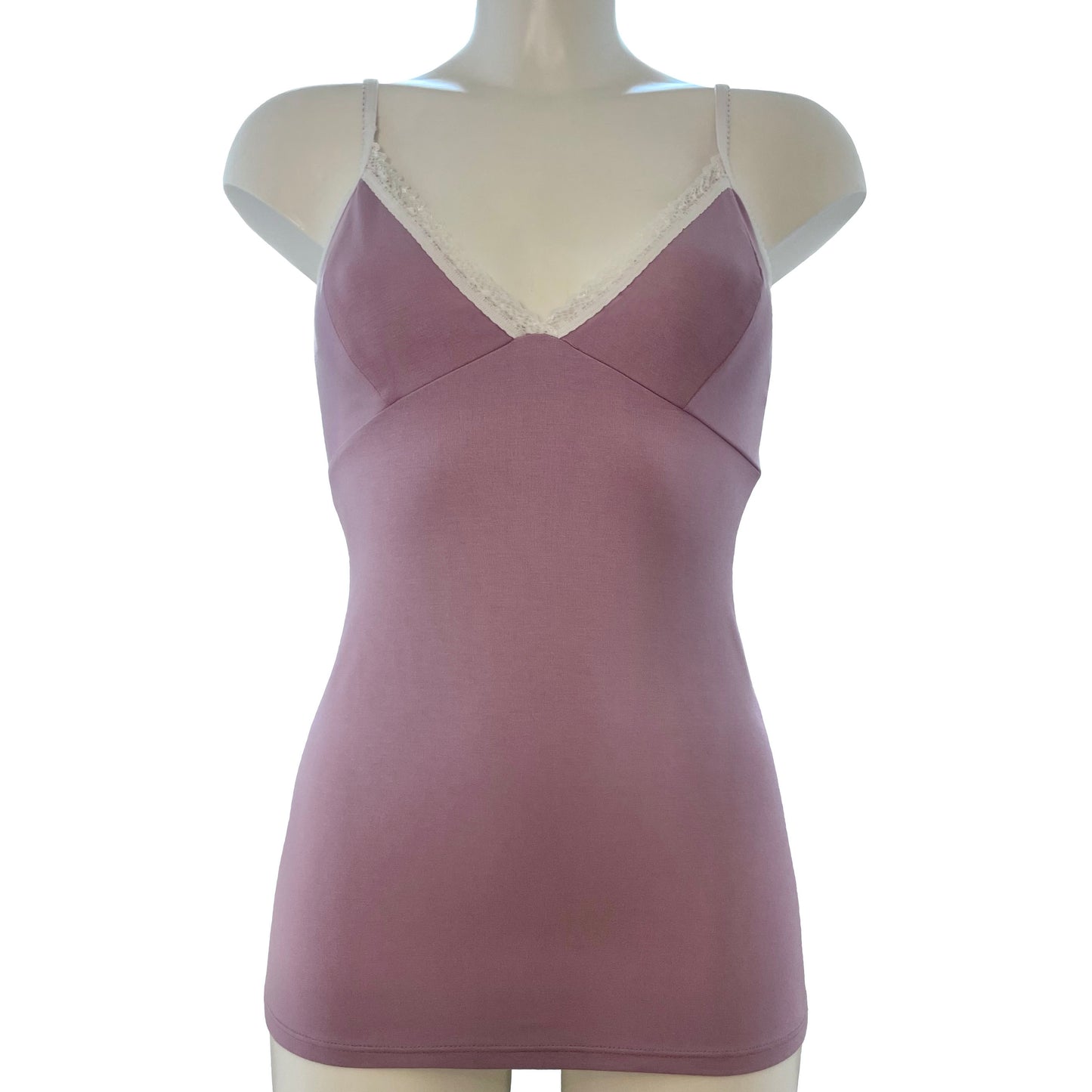 Bamboo Jersey Strappy Cami Top With Cups - Mauve & Ivory