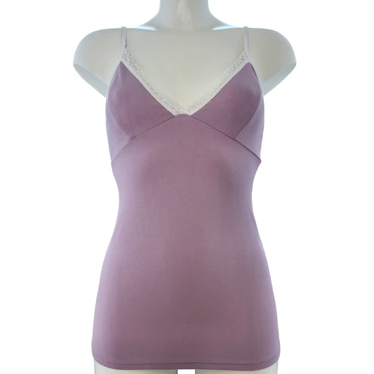 Bamboo Jersey Strappy Cami Top With Cups - Mauve & Ivory