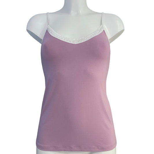 Bamboo Jersey Simple Strappy Cami Top - Mauve & Ivory