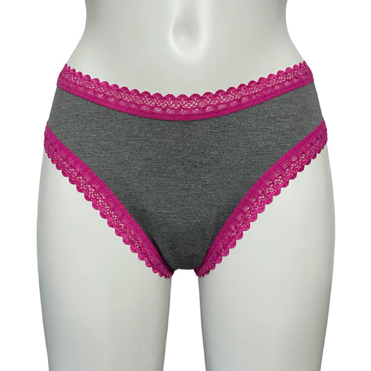 Bamboo High Leg Knicker - Dark Marl Grey & Raspberry