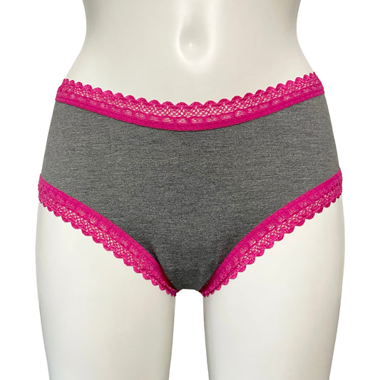 Bamboo Classic Fit Knicker - Dark Marl Grey & Raspberry