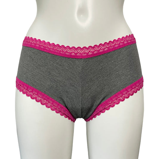 Bamboo Boy Short Knicker - Dark Marl Grey & Raspberry