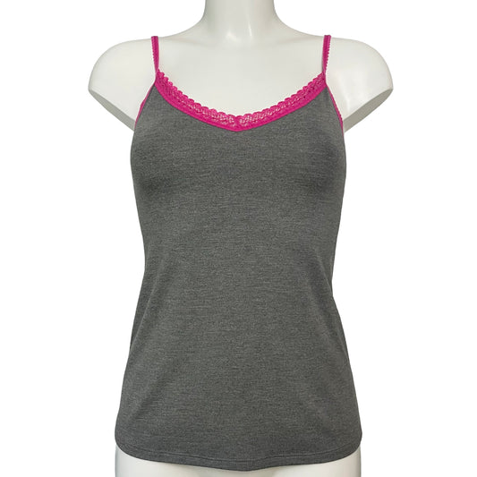 Bamboo Jersey Simple Strappy Cami Top - Dark Marl Grey & Raspberry