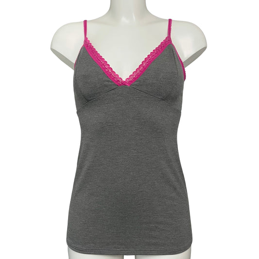 Bamboo Jersey Strappy Cami Top With Cups - Dark Marl Grey & Raspberry