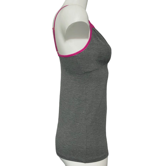 Bamboo Jersey Strappy Cami Top With Cups - Dark Marl Grey & Raspberry