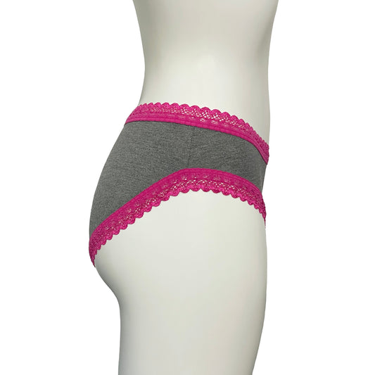 Bamboo High Leg Knicker - Dark Marl Grey & Raspberry
