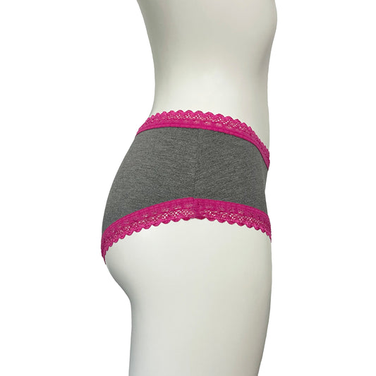 Bamboo Classic Fit Knicker - Dark Marl Grey & Raspberry