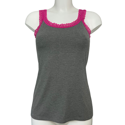 Bamboo Jersey Tank Vest Top - Dark Marl Grey & Raspberry