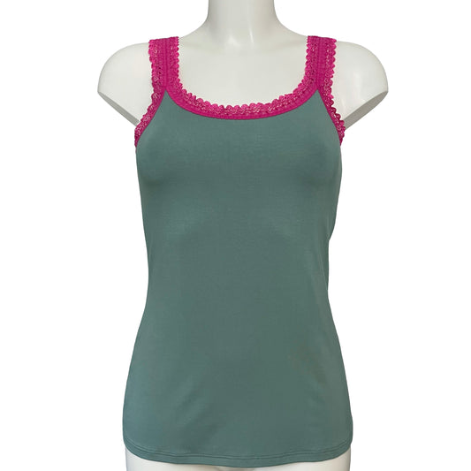 Bamboo Jersey Tank Vest Top - Eucalyptus & Raspberry