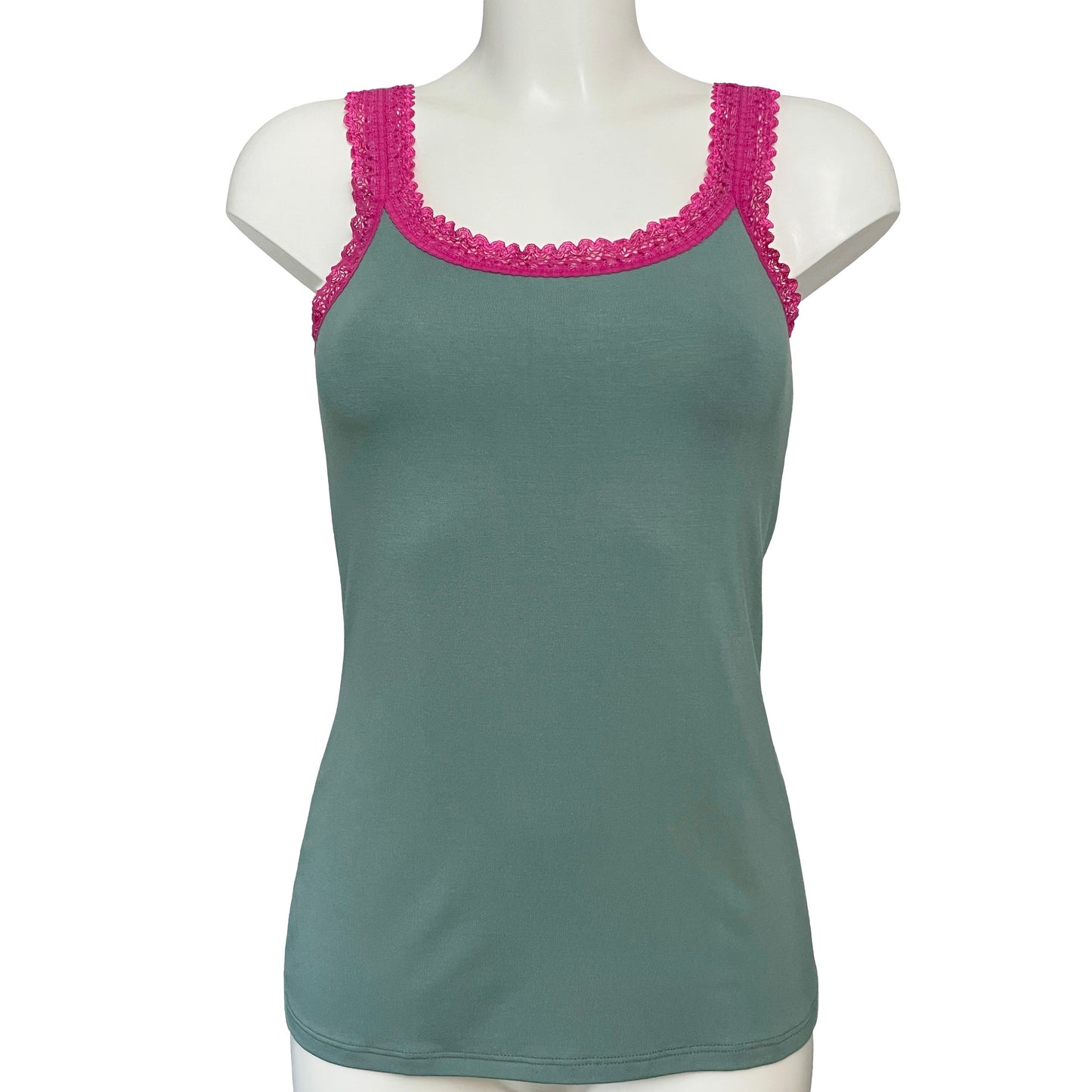 Bamboo Jersey Tank Vest Top - Eucalyptus & Raspberry