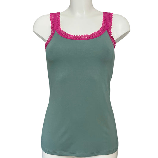 Bamboo Jersey Tank Vest Top - Eucalyptus & Raspberry