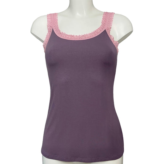 Bamboo Jersey Tank Vest Top - Grape & Vintage Rose