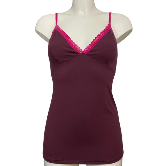 Bamboo Jersey Strappy Cami Top With Cups - Damson & Raspberry