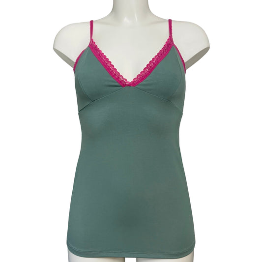 Bamboo Jersey Strappy Cami Top With Cups - Eucalyptus & Raspberry