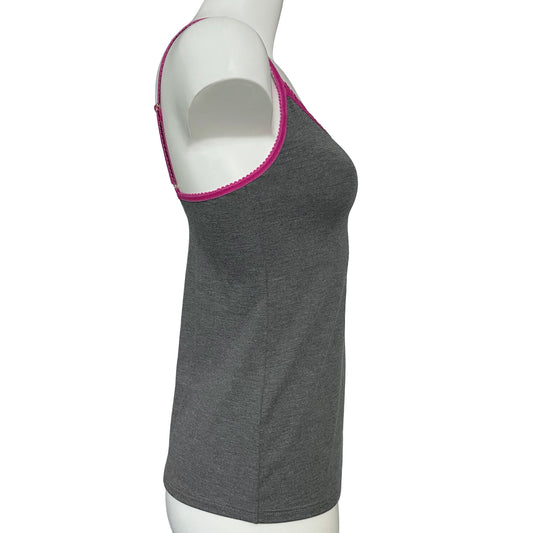 Bamboo Jersey Simple Strappy Cami Top - Dark Marl Grey & Raspberry