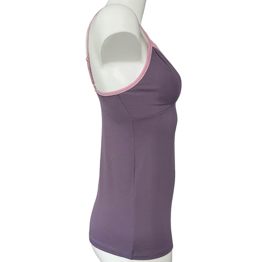 Bamboo Jersey Strappy Cami Top With Cups - Grape & Vintage Rose