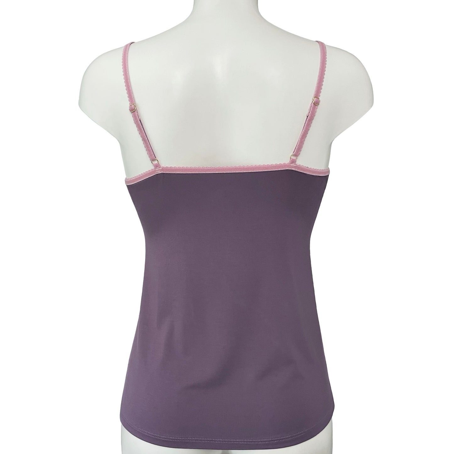 Bamboo Jersey Strappy Cami Top With Cups - Grape & Vintage Rose