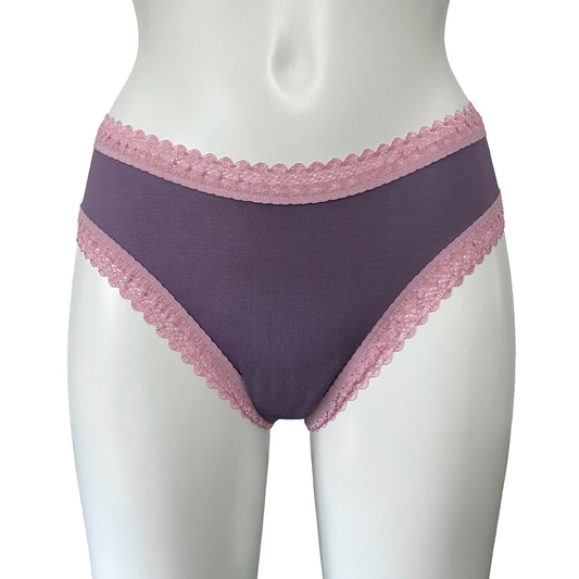Bamboo High Leg Knicker - Grape & Vintage Rose