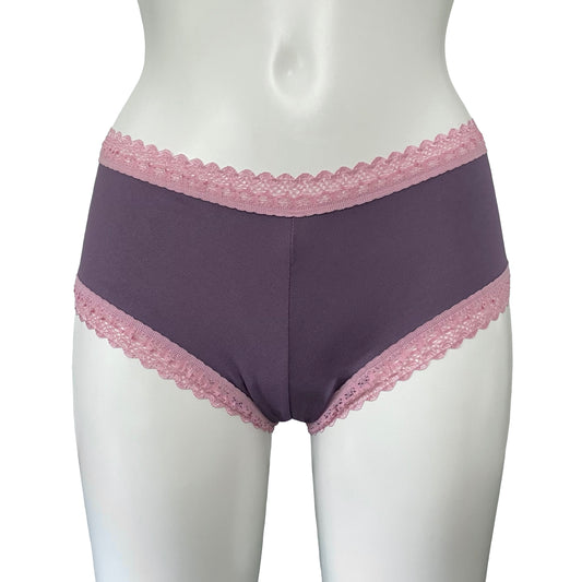 Bamboo Boy Short Knicker - Grape & Vintage Rose