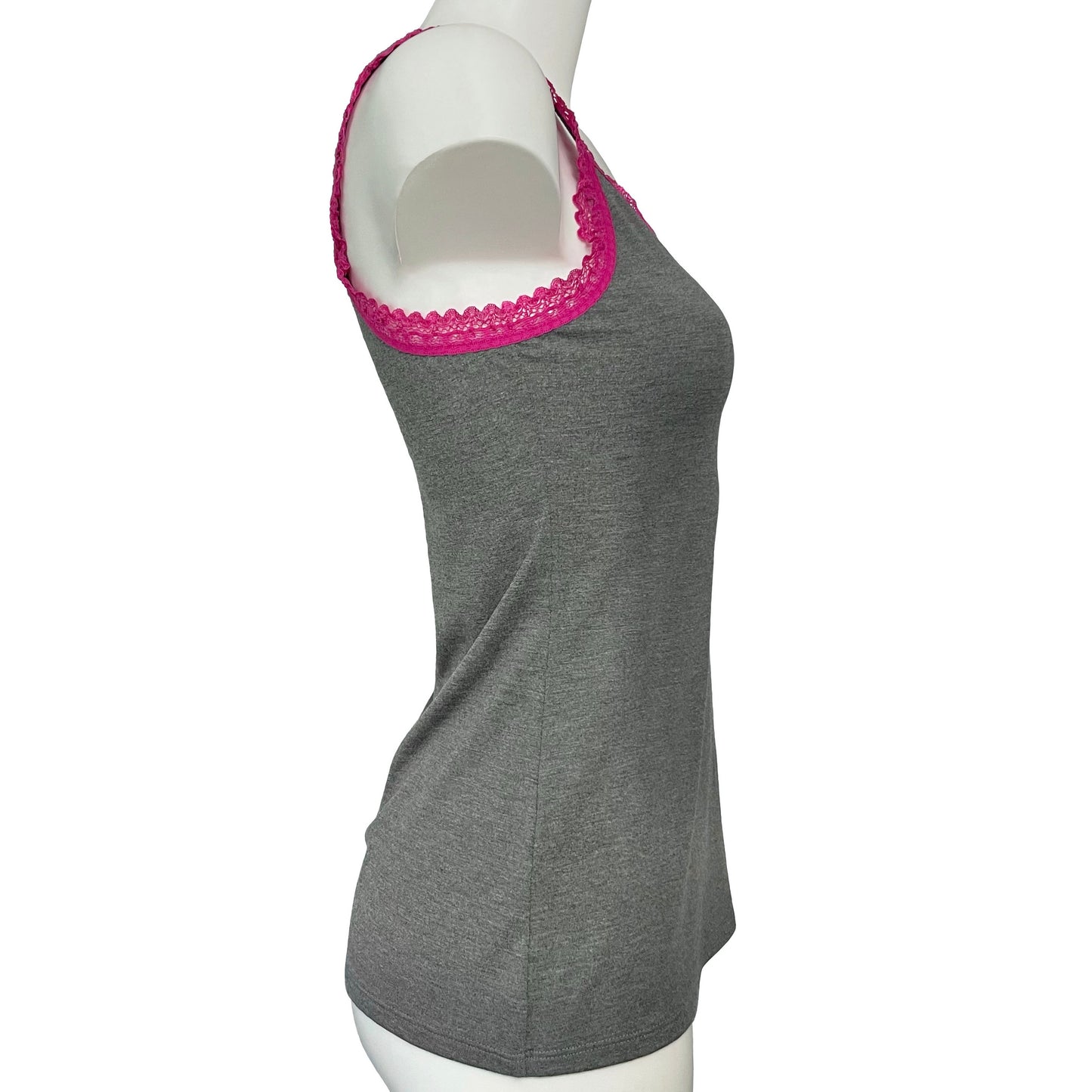 Bamboo Jersey Tank Vest Top - Dark Marl Grey & Raspberry