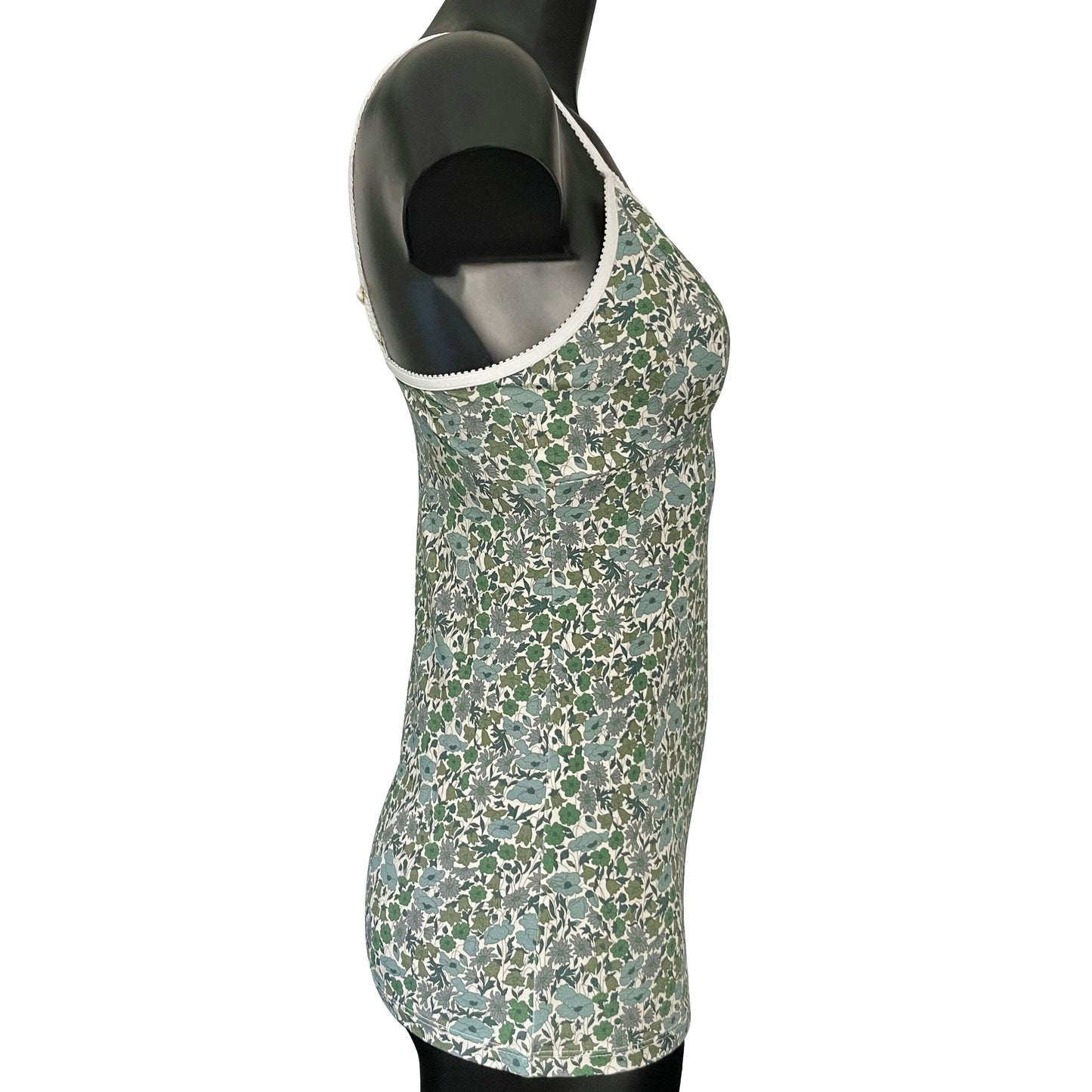 Liberty Print Bamboo Jersey Strappy Cami Top With Cups - Verdant Whisper