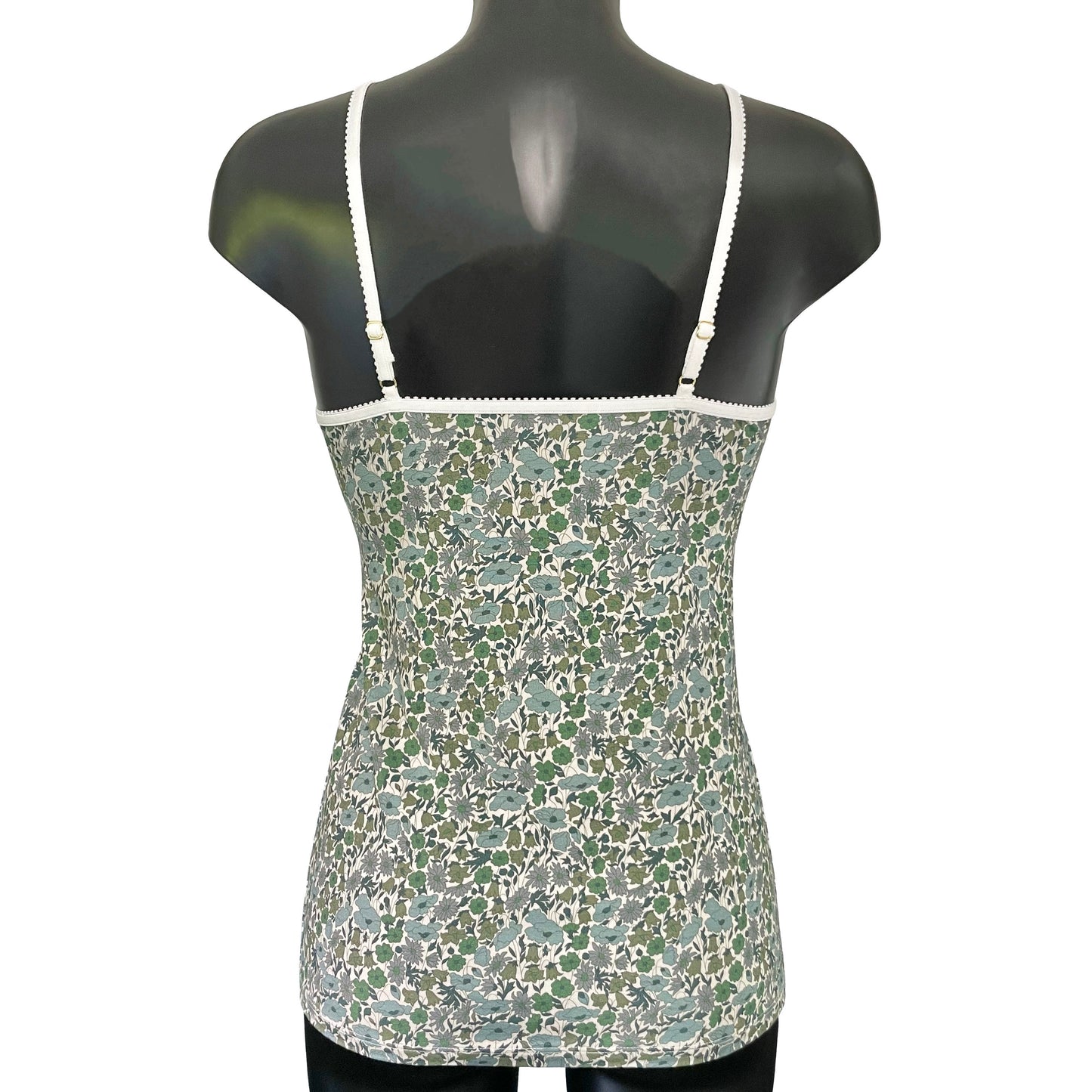 Liberty Print Bamboo Jersey Strappy Cami Top With Cups - Verdant Whisper